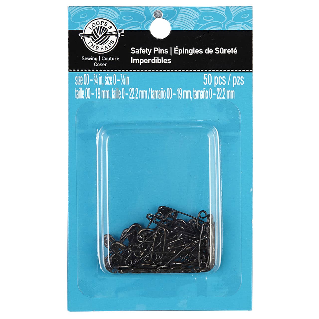 12 Packs: 50 ct. (600 total) Black Safety Pins by Loops & Threads